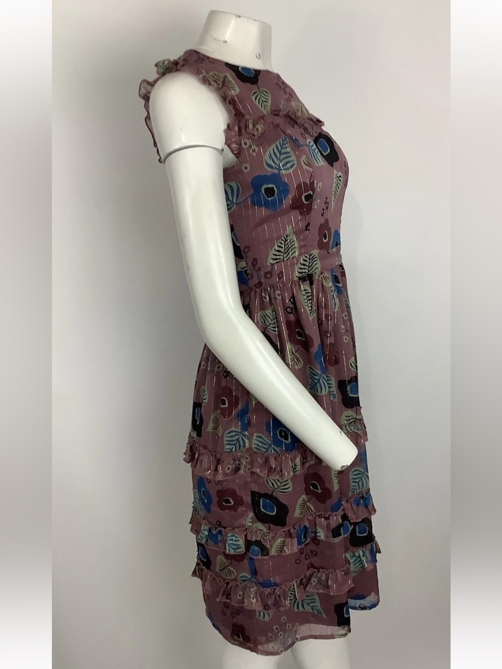 Modcloth Sz S Floral Ruffle Tiered Fit & Flare Cocktail Party Wedding Dress - Picture 2 of 6